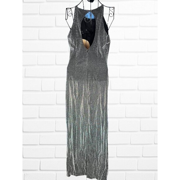 Betsey & Adam Women's Size 9/10 High Neck Semi Formal Metallic Maxi Dress Cutout - Picture 7 of 9